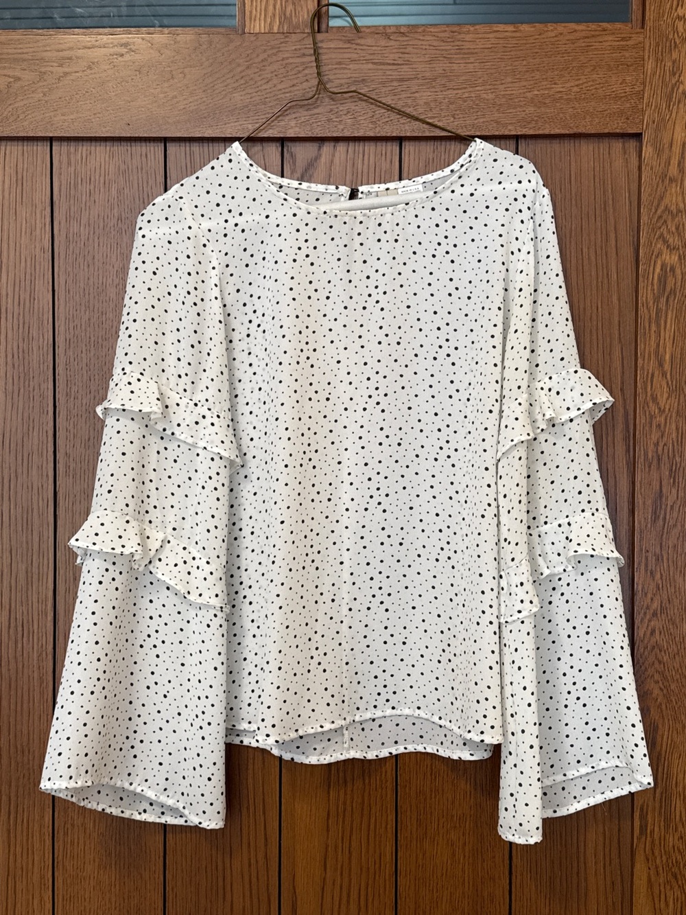 Allison Joy Blouse with Polka Dots and Ruffle Tiered Bell Sleeves, XS, EUC